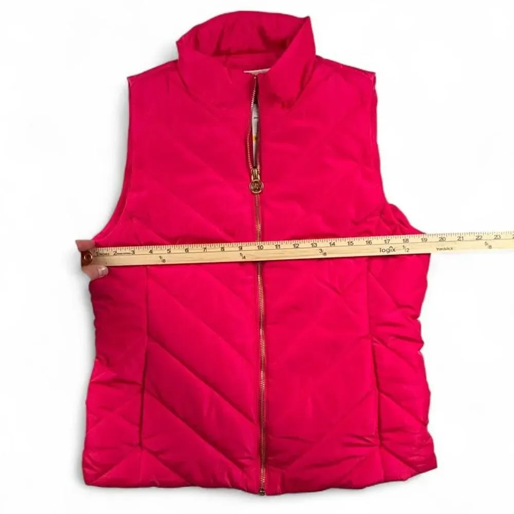 NWT Michael Kors Electric Pink Quilted Puffer Vest Women’s M Gold Zip Gilet